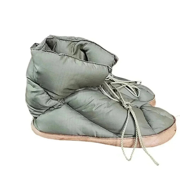 EDDIE BAUER vintage Goose Down Olive Camp Bootie Slippers Leather Soles. - Picture 12 of 12